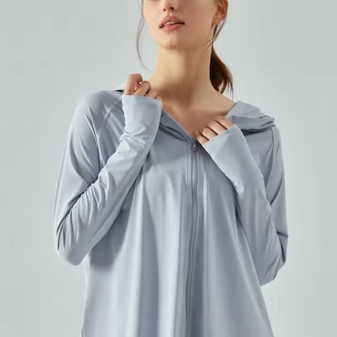 Outdoor Loose Ice Silk Cool Feeling UV Protection Breathable Speed Dry Hooded Sunscreen Clothing 
