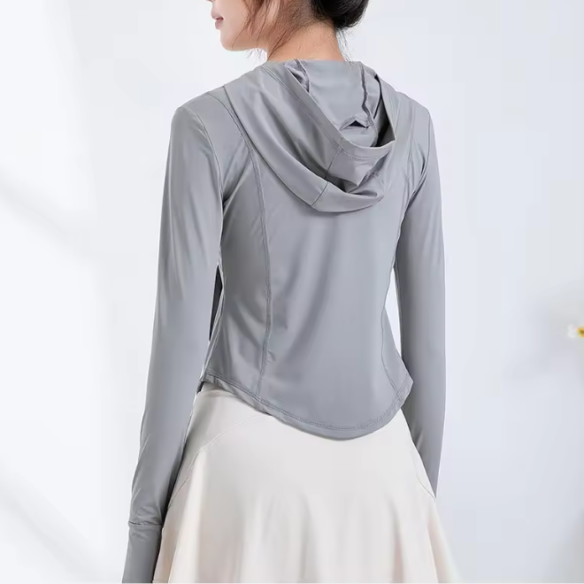 Zipper Hoodie UPF50+ Ice Silk Anti UV Sun Protective Sunscreen Yoga Clothing