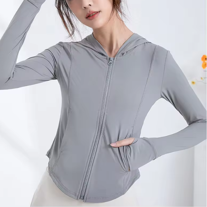 Zipper Hoodie UPF50+ Ice Silk Anti UV Sun Protective Sunscreen Yoga Clothing