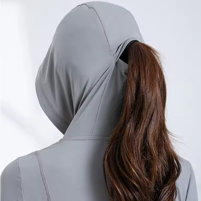 Zipper Hoodie UPF50+ Ice Silk Anti UV Sun Protective Sunscreen Yoga Clothing