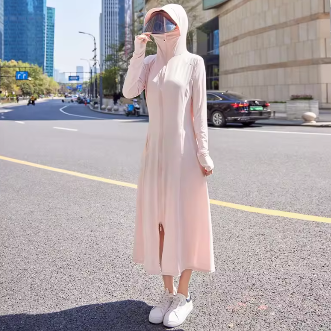 Ice Silk Hooded Long Sun Protection Clothing