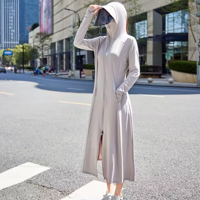 Ice Silk Hooded Long Sun Protection Clothing