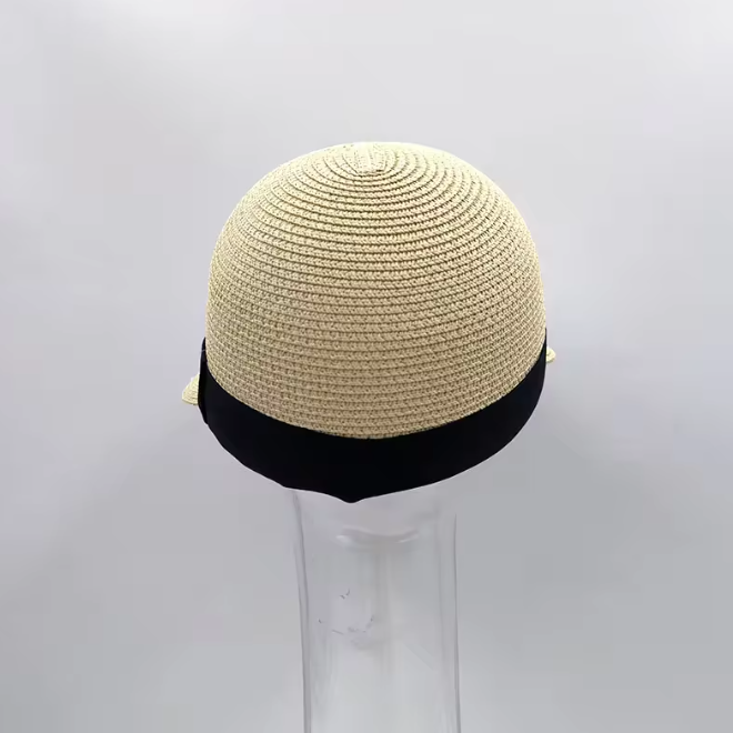 Foldable Wide Brim Straw Beach Sun Cap with Ribbon