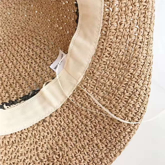 Straw Paper Crochet Handmade Foldable Stripe Sun Beach Bucket Hat 
