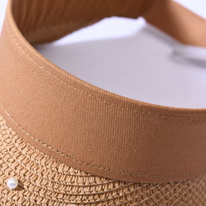 Elegant Pearl Straw Wide Brim Visor Straw Hat
