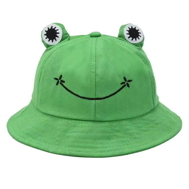 Cotton Sun Embroidery Funny Frog Bucket Hat