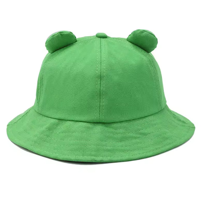 Cotton Sun Embroidery Funny Frog Bucket Hat