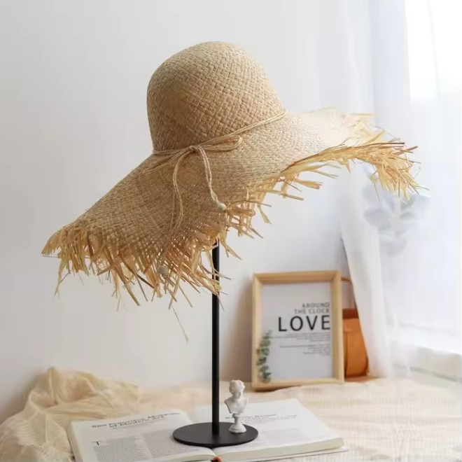 Handmade Straw Sun Large Wide Brim Natural Beach Floppy hat
