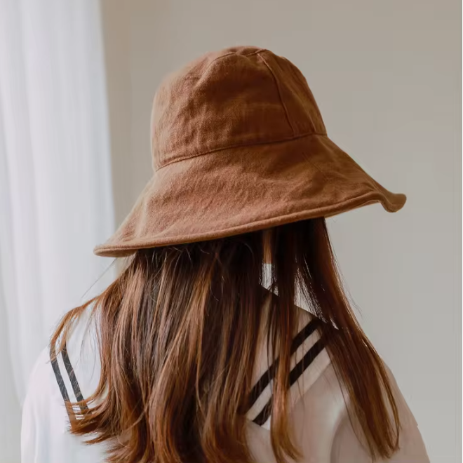 Outdoor Wide Brim Plain Cotton Linen Bucket Hat