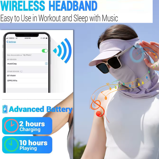 Ice Silk Summer Full Face Summer Sunscreen Bluetooth Mask With A Hat