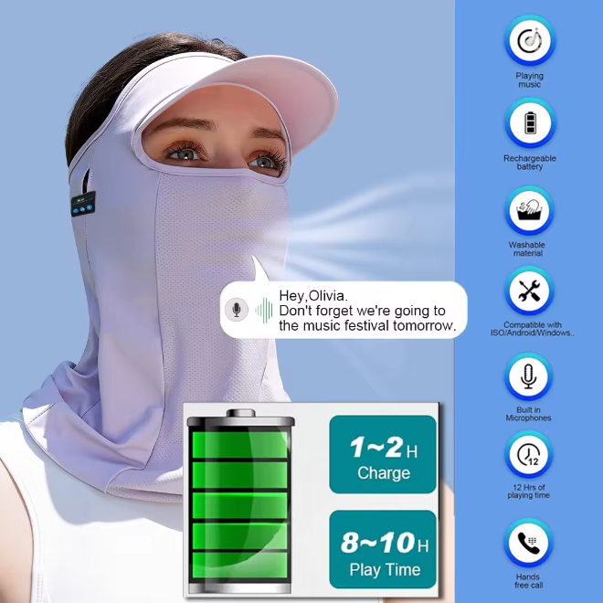 Ice Silk Summer Full Face Summer Sunscreen Bluetooth Mask With A Hat