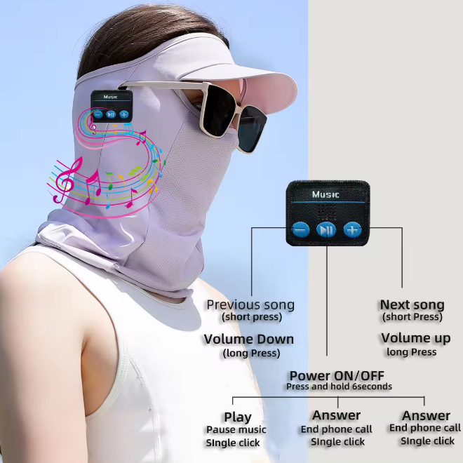 Ice Silk Summer Full Face Summer Sunscreen Bluetooth Mask With A Hat