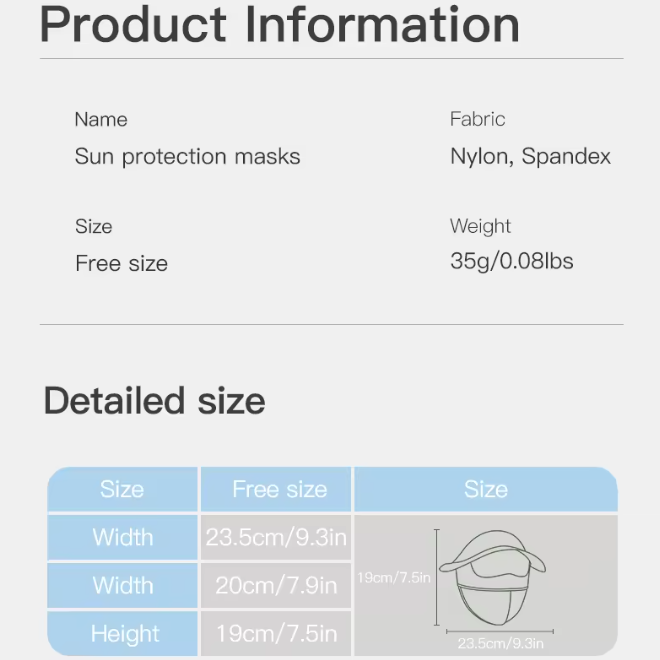 Sun Protection Ice Feeling Removable Full Face Sunscreen Mask With A Hat
