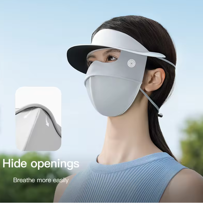Sun Protection Ice Feeling Removable Full Face Sunscreen Mask With A Hat