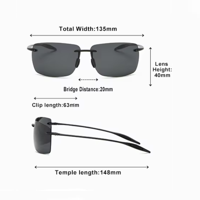 Rimless Mens Ultralight Polarized Mirror Lenses Sunglasses