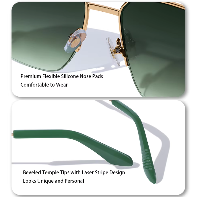 Semi Rimless Double Bridge UV Protective Metal Sunglasses