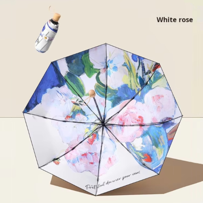 Three Fold Manual Double Printed All Weather Use Umbrella