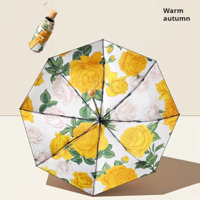 Three Fold Manual Double Printed All Weather Use Umbrella