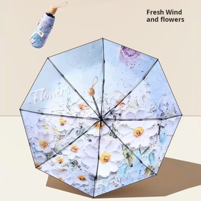 Three Fold Manual Double Printed All Weather Use Umbrella