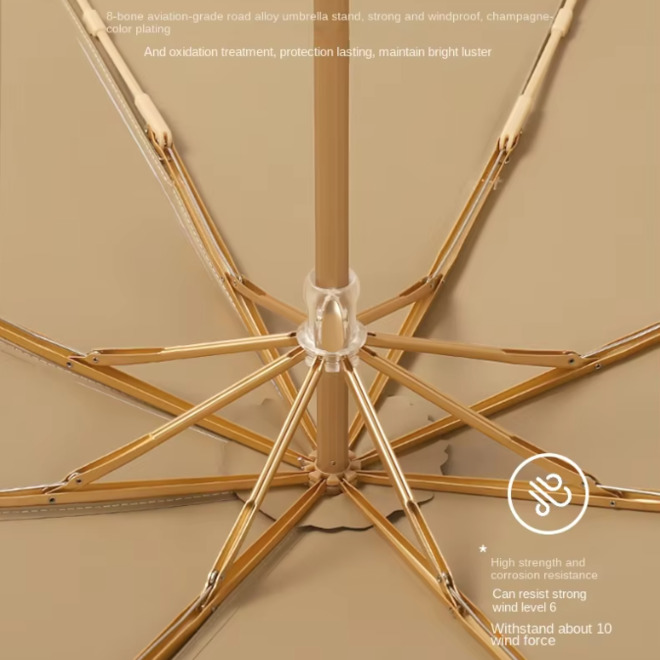Three Section Aluminum Alloy Golden Skeleton Umbrella