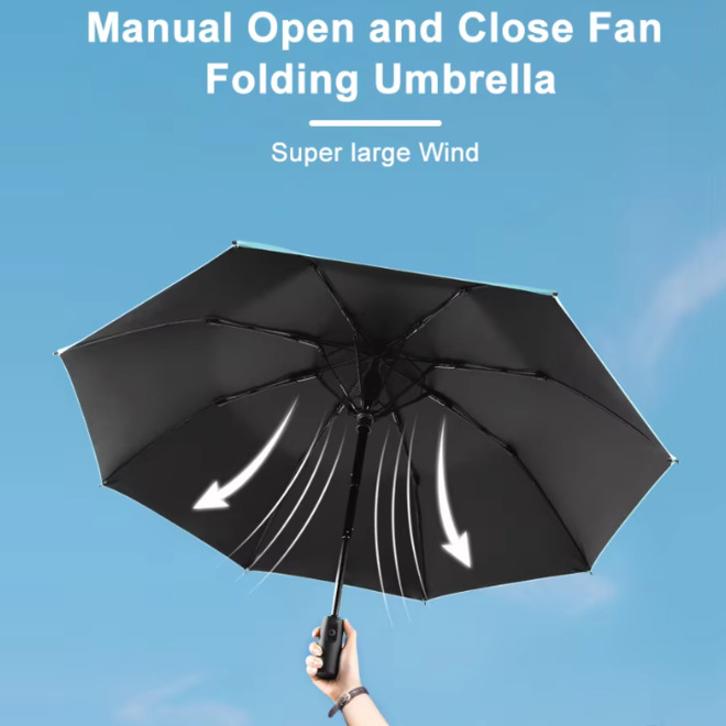 USB Charging Fan Manual Open and Close Folding Umbrella