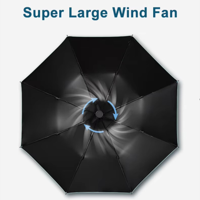 USB Charging Fan Manual Open and Close Folding Umbrella