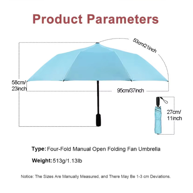 USB Charging Fan Manual Open and Close Folding Umbrella