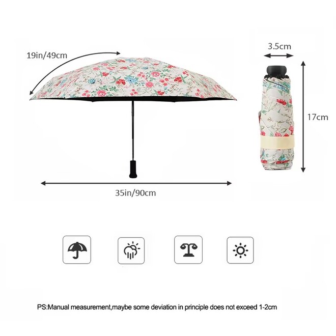 Ultralight Portable SPF 99% UV Protection Retractable Hidden Handle 5 Fold Umbrella