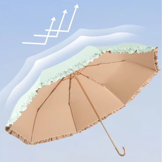 Parasol Black Coating Anti UV Lace 3 Folding Princess Umbrella